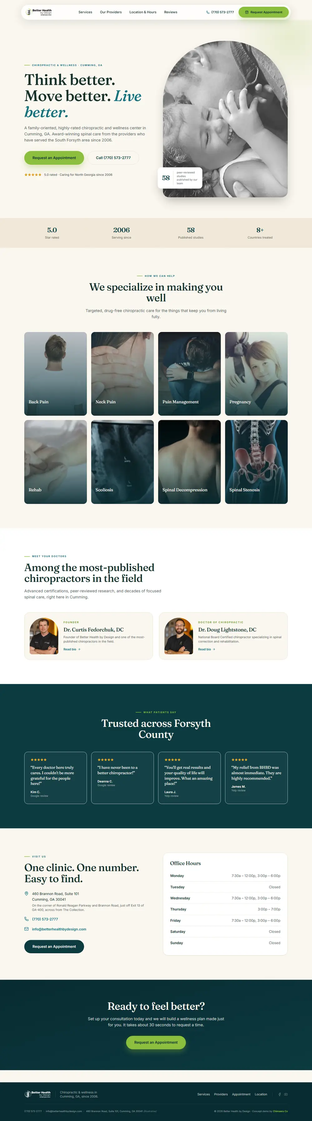 Better Health by Design homepage, designed and built by Chimaera Co