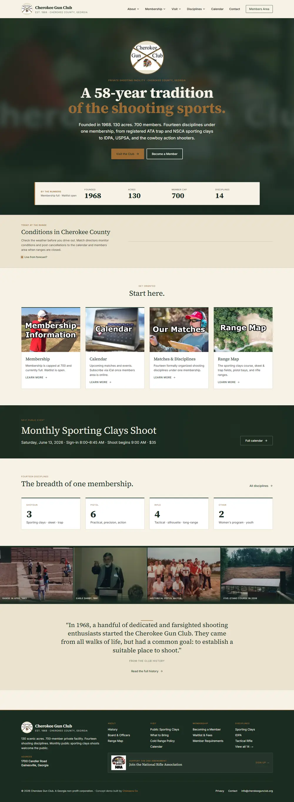 Cherokee Gun Club homepage, designed and built by Chimaera Co