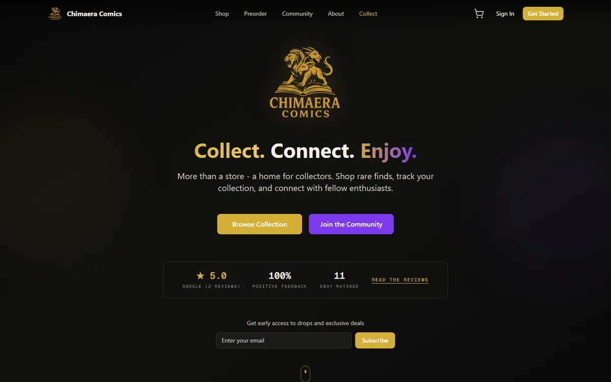 Chimaeracomics storefront, a production e-commerce platform built by Chimaera Co