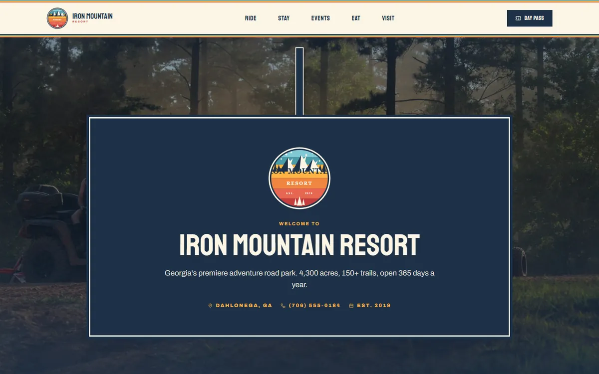 Iron Mountain Resort homepage, designed and built by ChimaeraCo