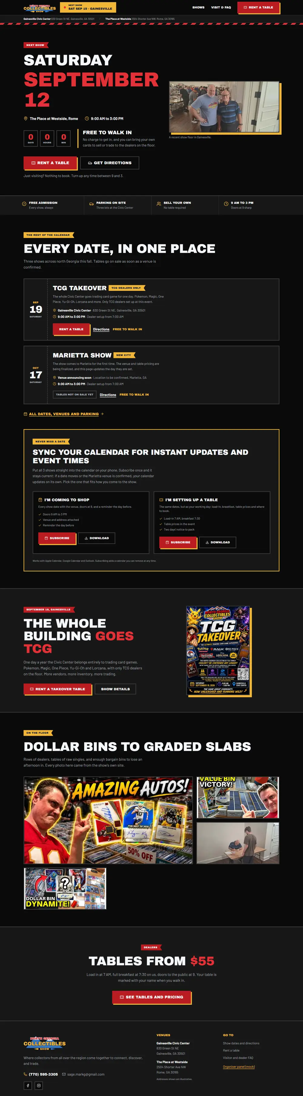 North Georgia Collectibles Show homepage, designed and built by Chimaera Co